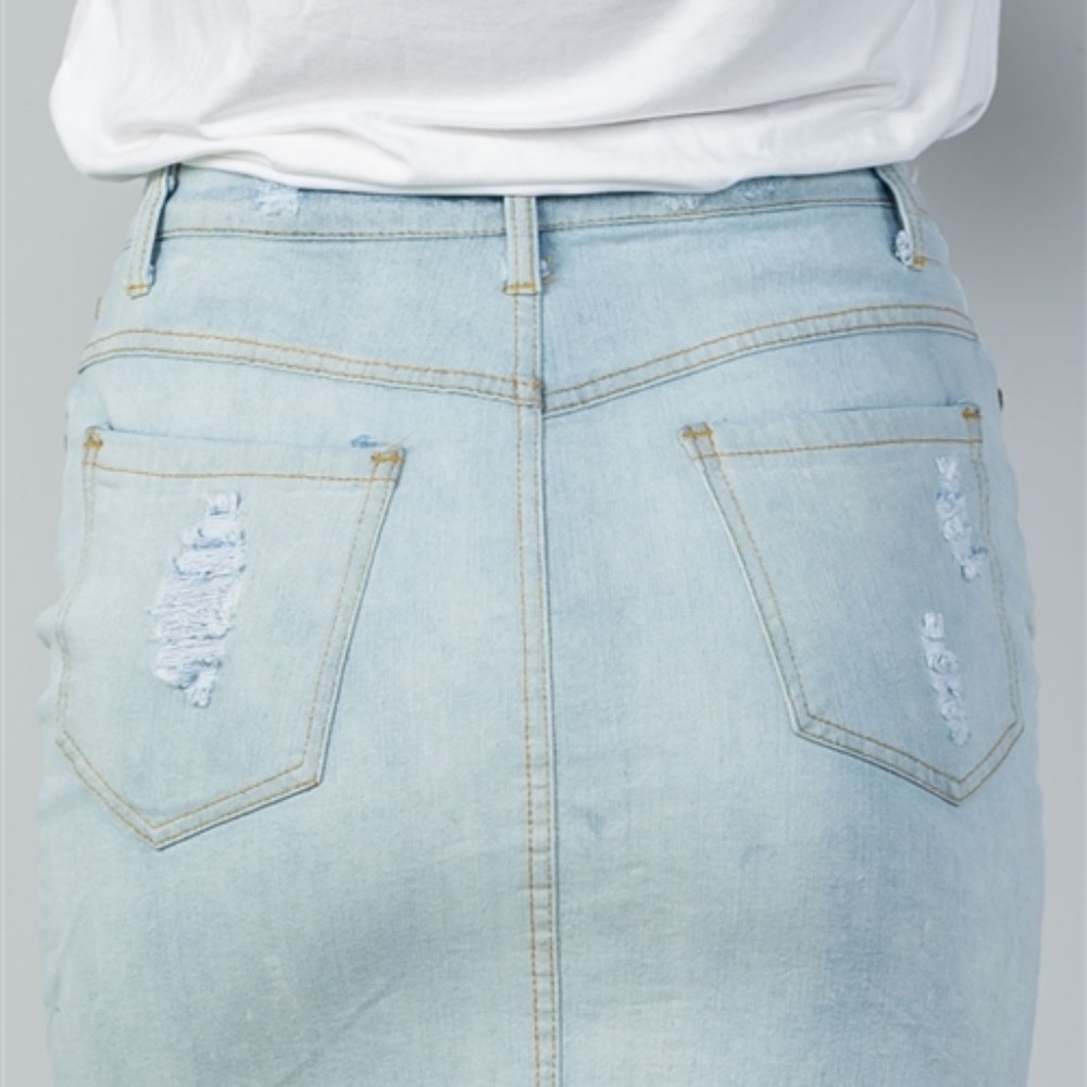 #3 DISTRESSED DENIM MIDI SKIRT 100% COTTON! - Picture 4 of 5